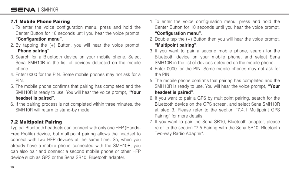 Sena Bluetooth SMH10R v4.3 User's Guide User Manual | Page 16 / 51