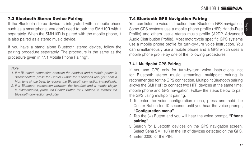 Smh10r | Sena Bluetooth SMH10R v4.3 User's Guide User Manual | Page 17 / 51