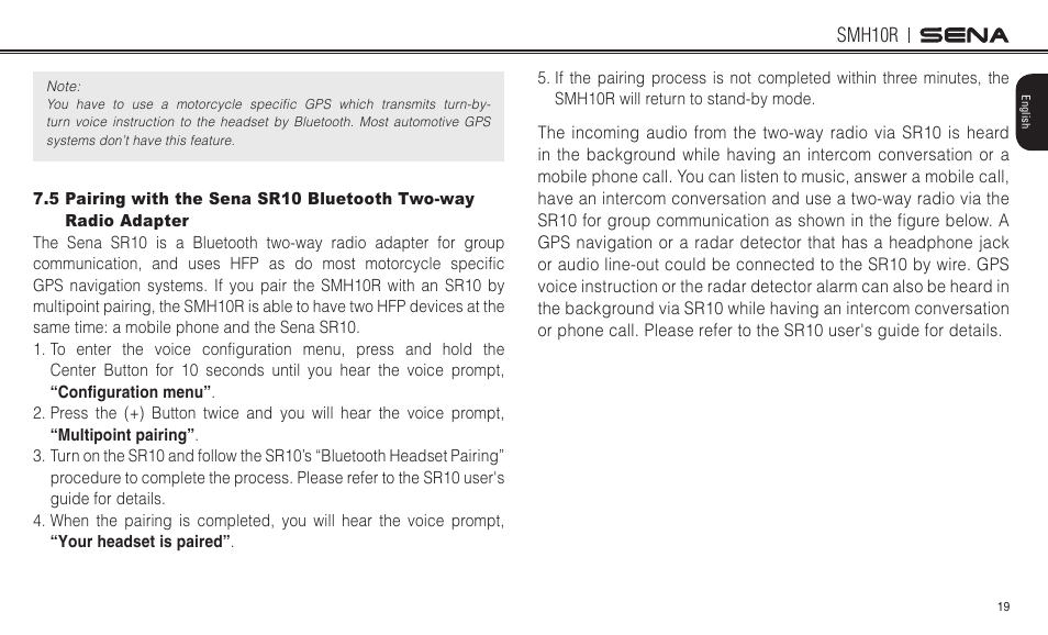 Sena Bluetooth SMH10R v4.3 User's Guide User Manual | Page 19 / 51