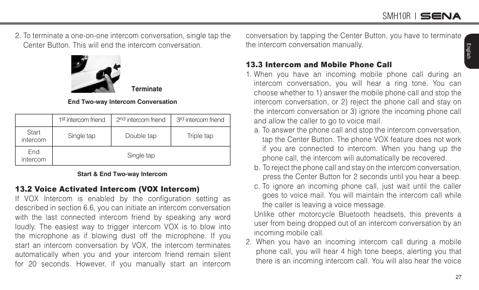 Smh10r | Sena Bluetooth SMH10R v4.3 User's Guide User Manual | Page 27 / 51