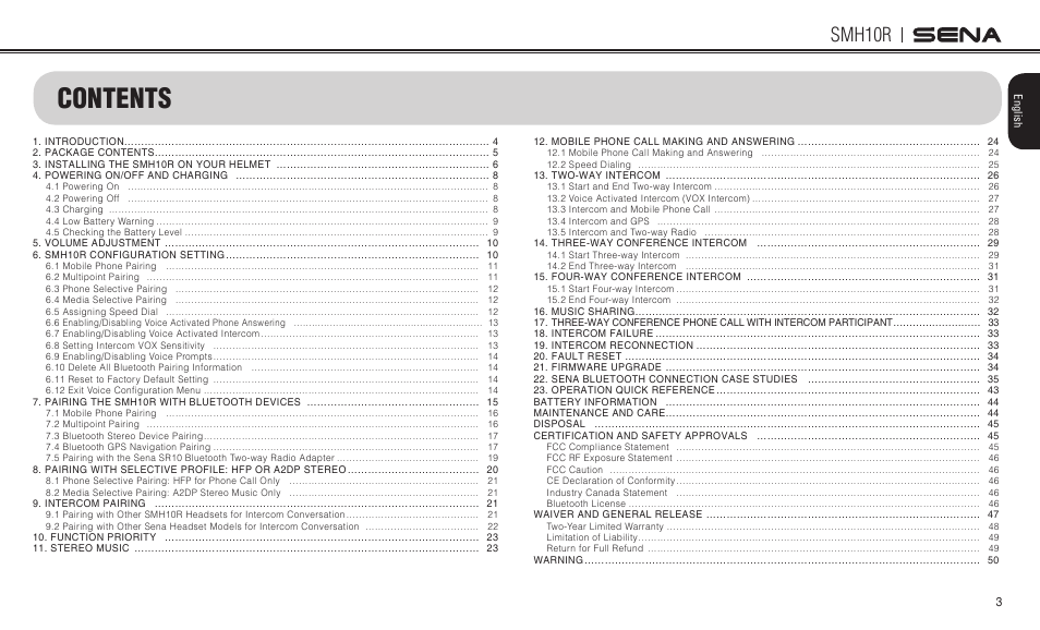 Sena Bluetooth SMH10R v4.3 User's Guide User Manual | Page 3 / 51