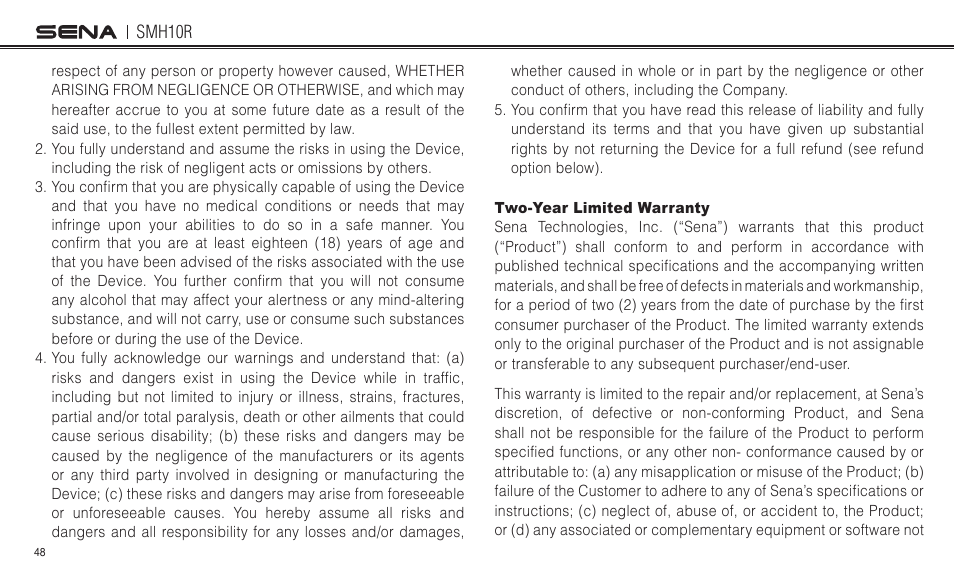 Sena Bluetooth SMH10R v4.3 User's Guide User Manual | Page 48 / 51