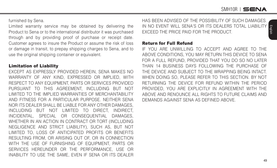 Sena Bluetooth SMH10R v4.3 User's Guide User Manual | Page 49 / 51