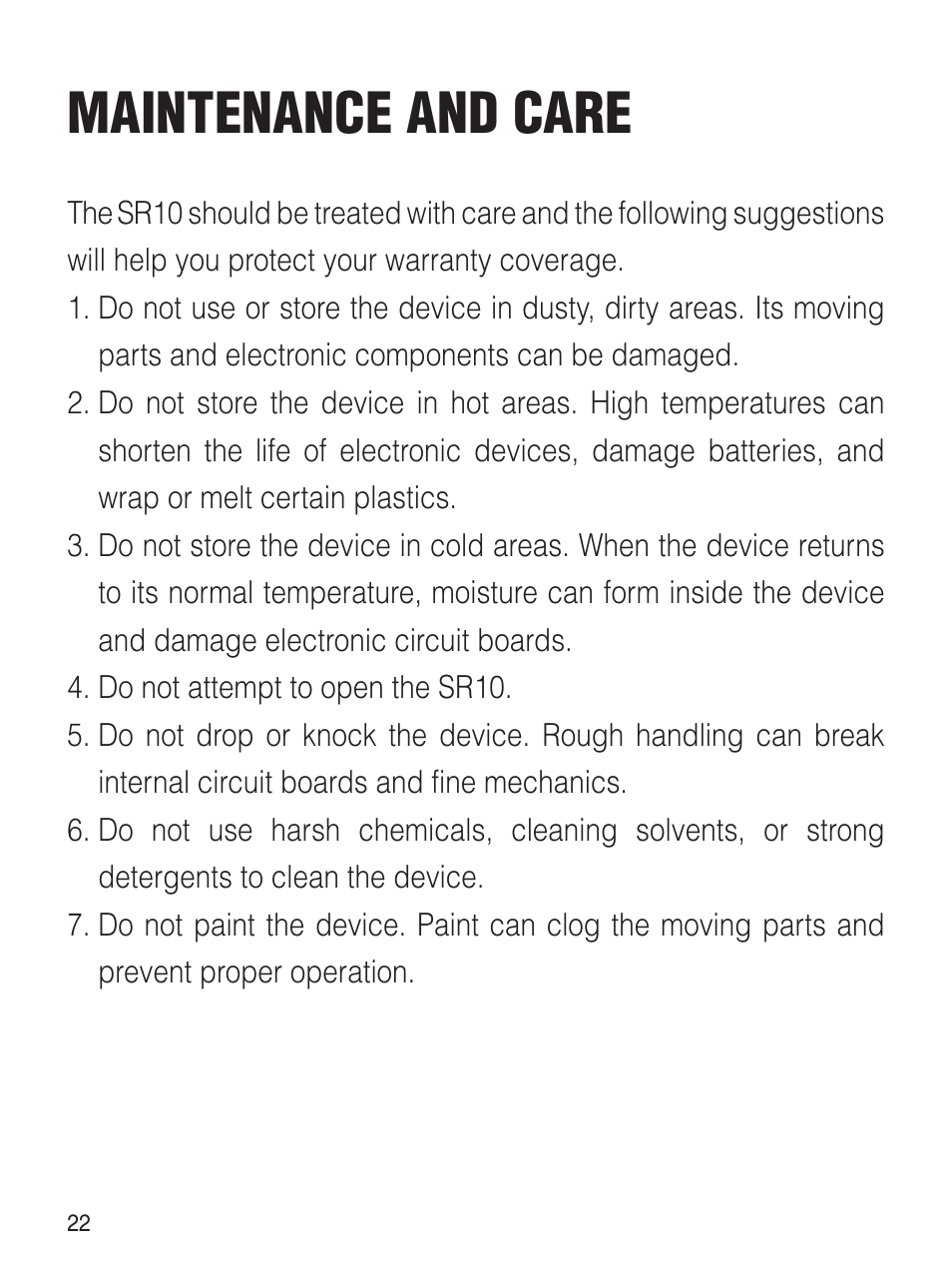 Maintenance and care | Sena Bluetooth SR10 v1.2 User's Guide User Manual | Page 21 / 33