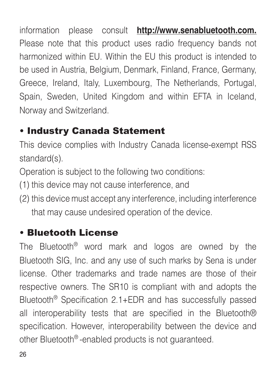 Sena Bluetooth SR10 v1.2 User's Guide User Manual | Page 25 / 33