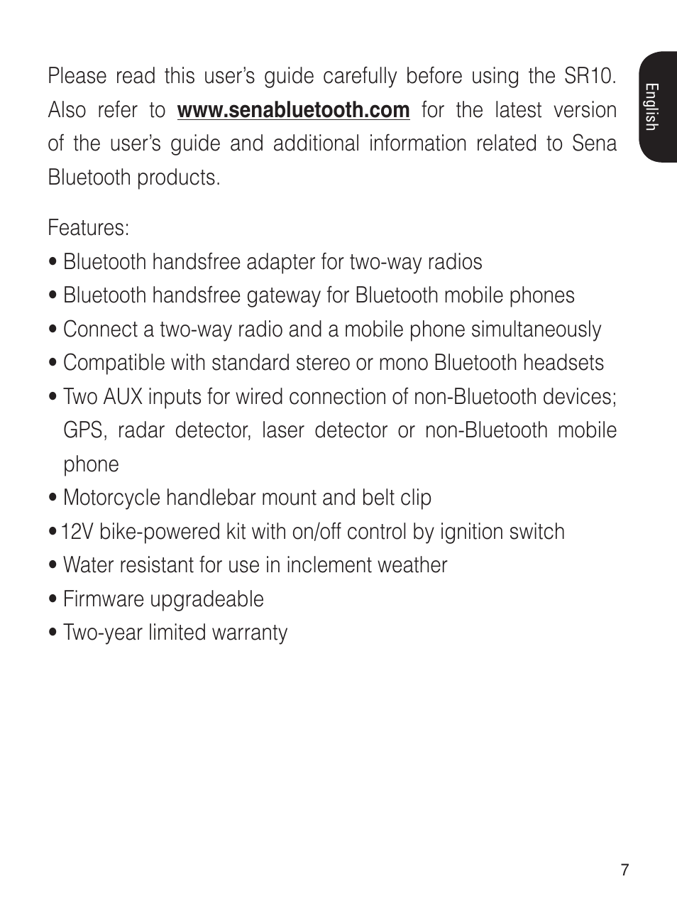 Sena Bluetooth SR10 v1.2 User's Guide User Manual | Page 6 / 33