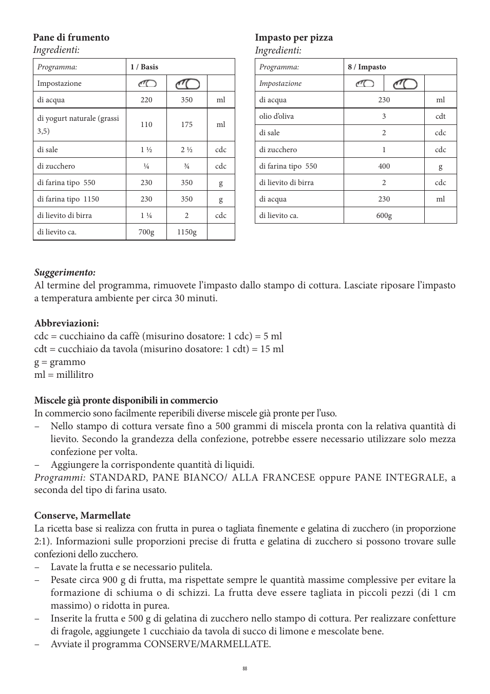 Impasto per pizza ingredienti | SEVERIN BM 3990 User Manual | Page 88 / 180