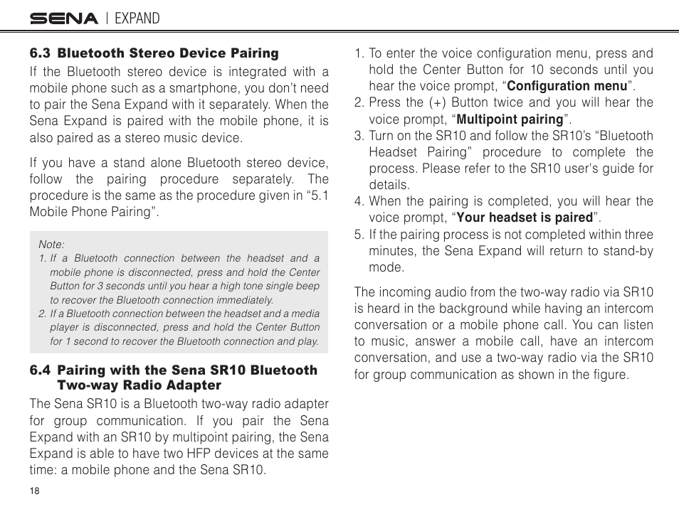 3 bluetooth stereo device pairing, Adapter, Expand | Sena Bluetooth EXPAND v1.0 User's Guide User Manual | Page 18 / 42