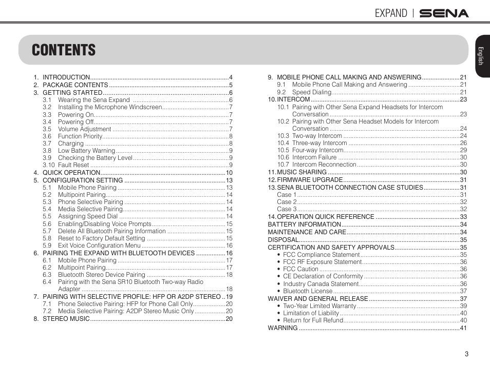 Sena Bluetooth EXPAND v1.0 User's Guide User Manual | Page 3 / 42