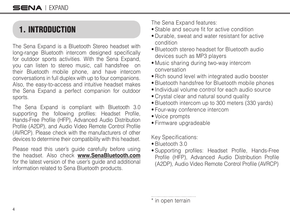 Introduction | Sena Bluetooth EXPAND v1.0 User's Guide User Manual | Page 4 / 42