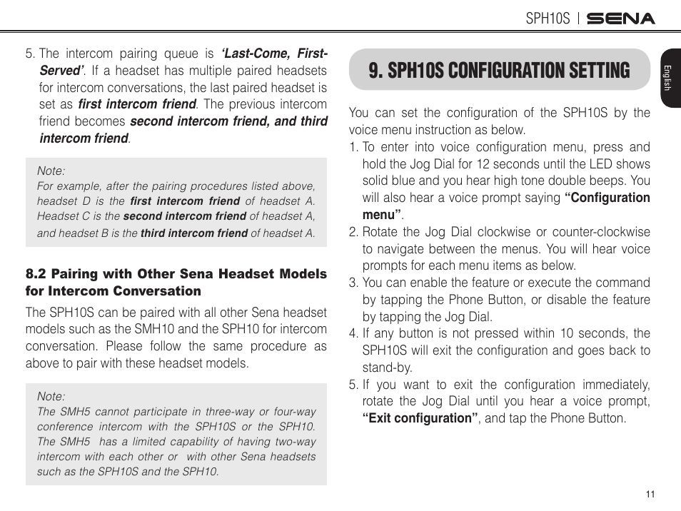 Sph10s configuration setting | Sena Bluetooth SPH10S v4.1 User's Guide User Manual | Page 12 / 35