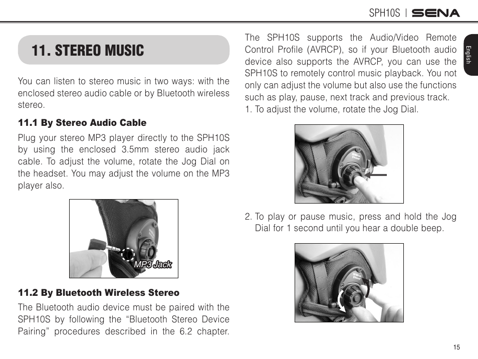 Stereo music | Sena Bluetooth SPH10S v4.1 User's Guide User Manual | Page 16 / 35