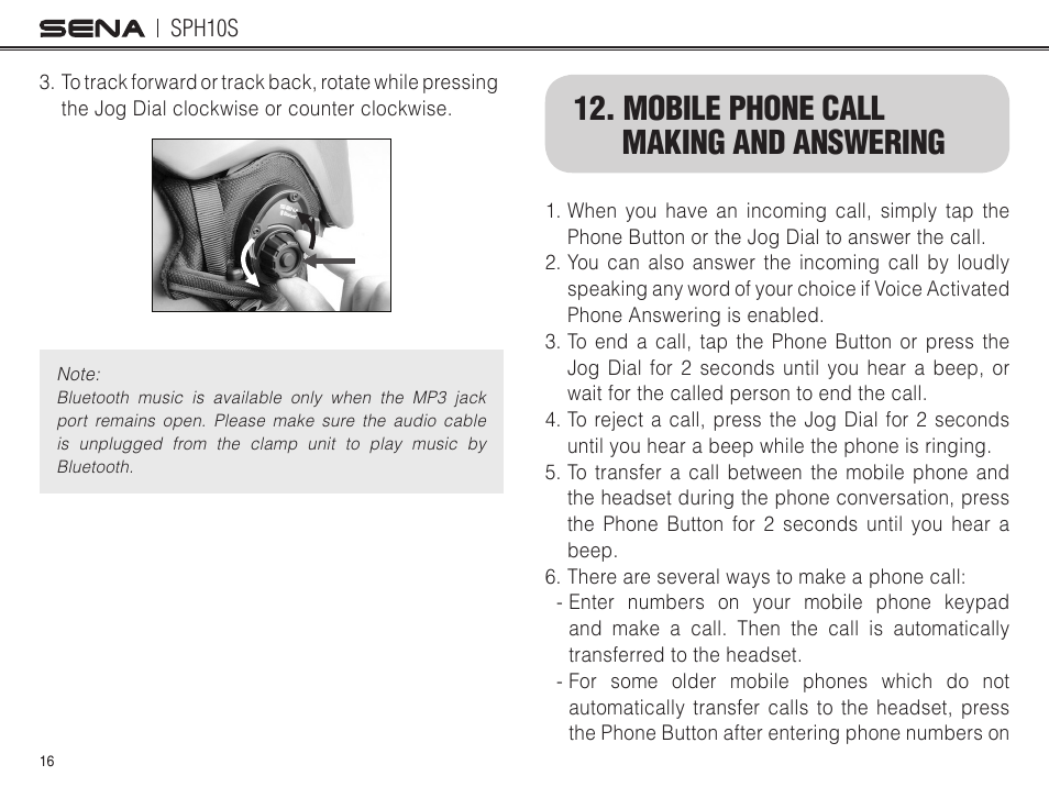 Mobile phone call making and answering | Sena Bluetooth SPH10S v4.1 User's Guide User Manual | Page 17 / 35