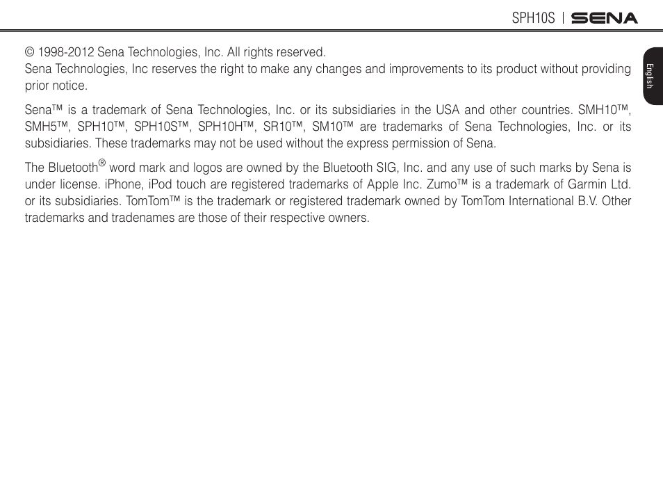 Sph10s | Sena Bluetooth SPH10S v4.1 User's Guide User Manual | Page 2 / 35