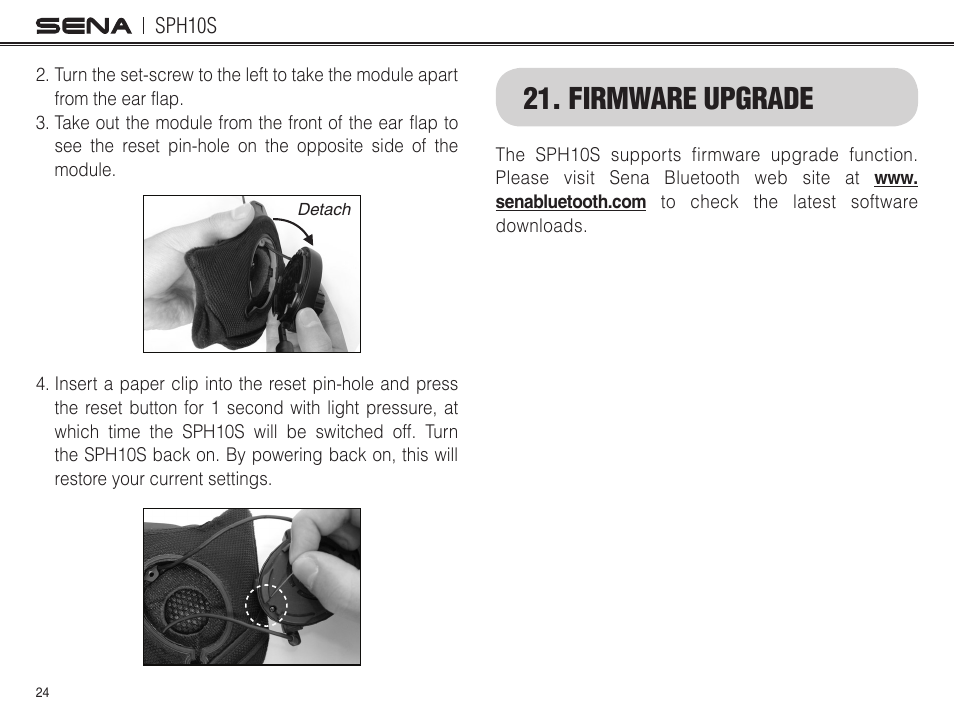 Firmware upgrade | Sena Bluetooth SPH10S v4.1 User's Guide User Manual | Page 25 / 35