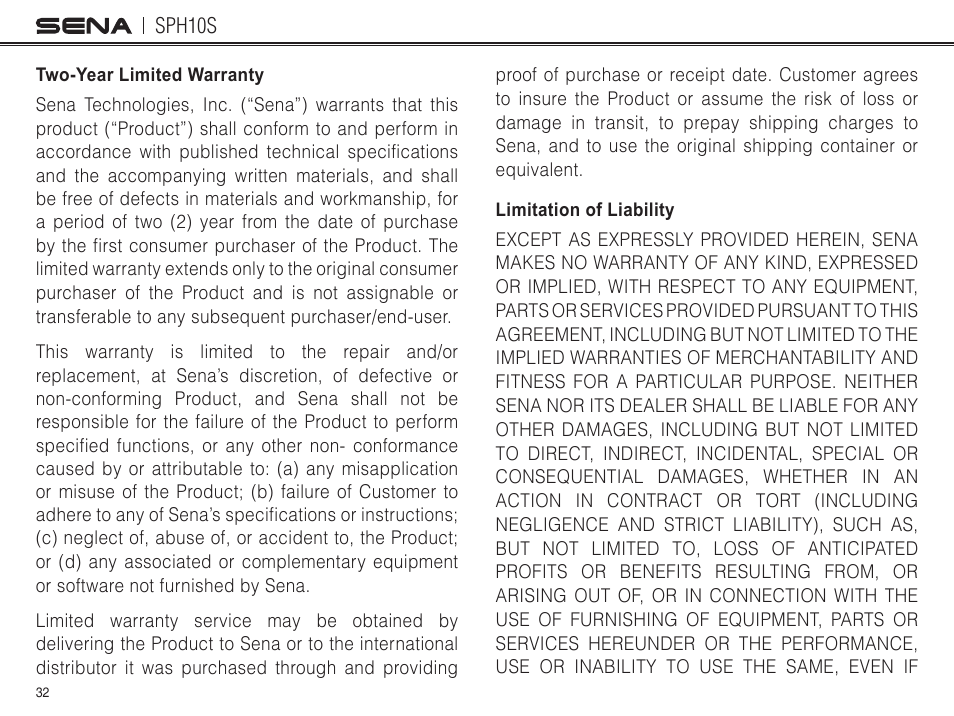 Sena Bluetooth SPH10S v4.1 User's Guide User Manual | Page 33 / 35