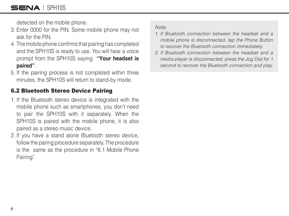 Sph10s | Sena Bluetooth SPH10S v4.1 User's Guide User Manual | Page 9 / 35