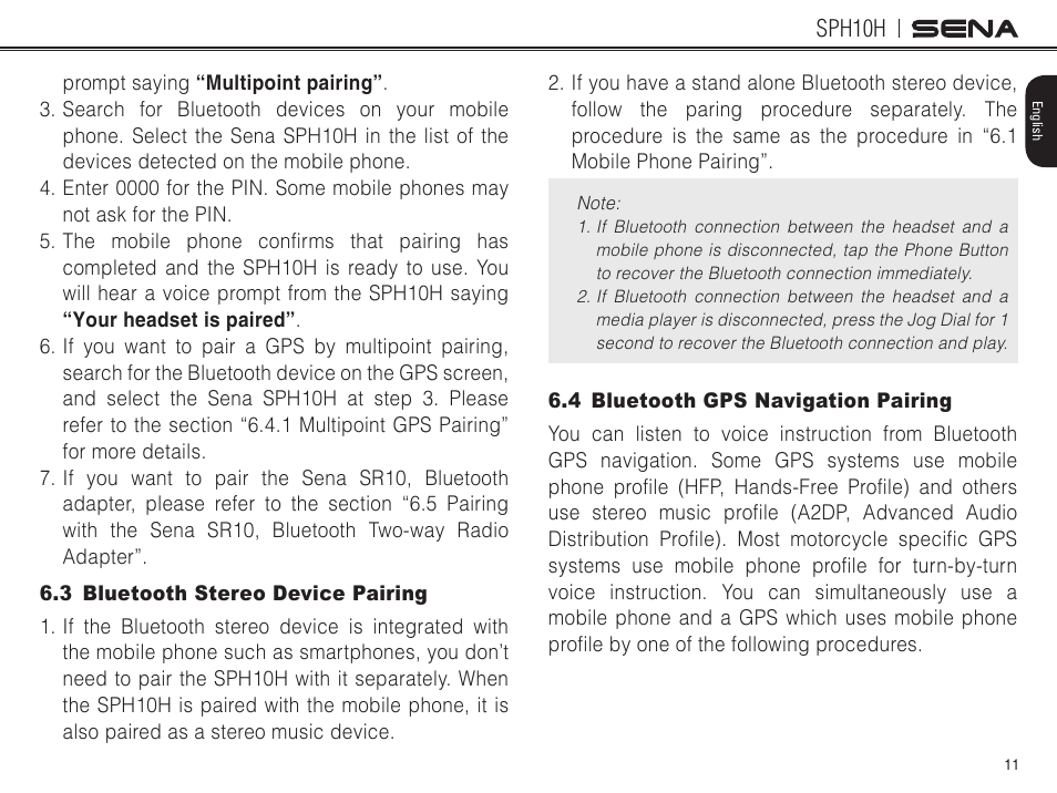 Sph10h | Sena Bluetooth SPH10H v4.2 User's Guide User Manual | Page 10 / 43