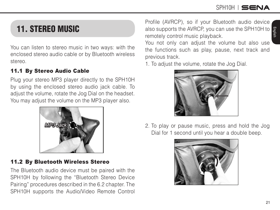 Stereo music | Sena Bluetooth SPH10H v4.2 User's Guide User Manual | Page 20 / 43