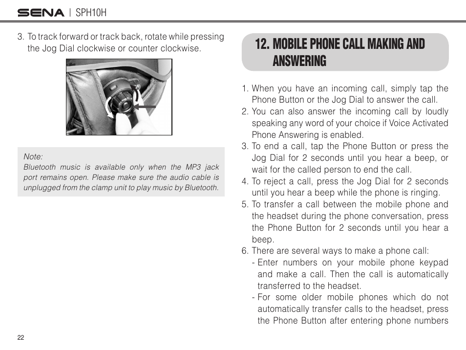 Mobile phone call making and answering | Sena Bluetooth SPH10H v4.2 User's Guide User Manual | Page 21 / 43