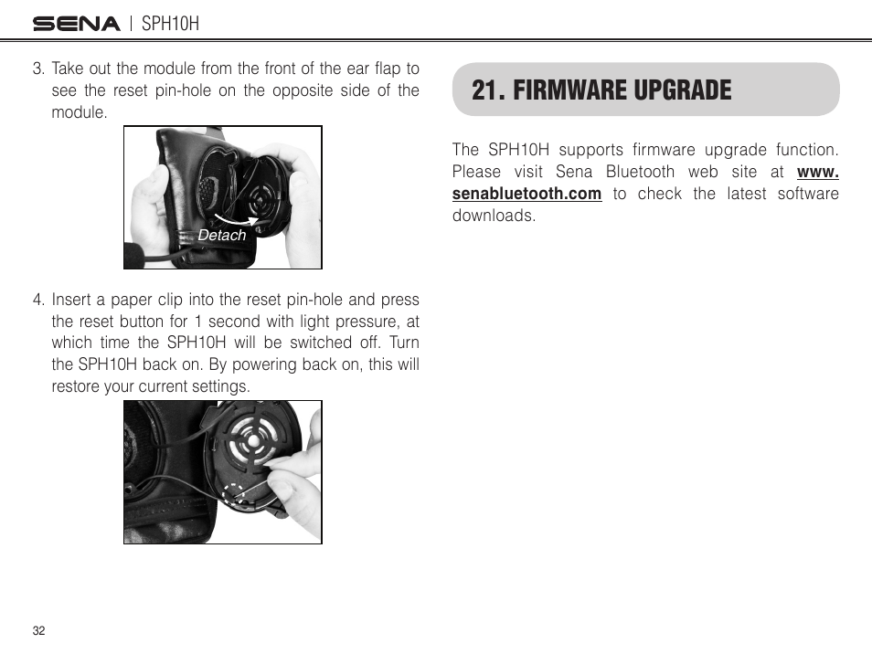 Firmware upgrade | Sena Bluetooth SPH10H v4.2 User's Guide User Manual | Page 31 / 43