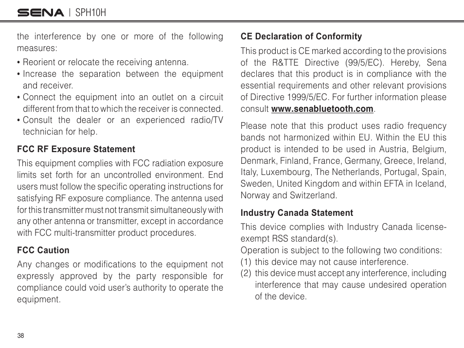 Sena Bluetooth SPH10H v4.2 User's Guide User Manual | Page 37 / 43
