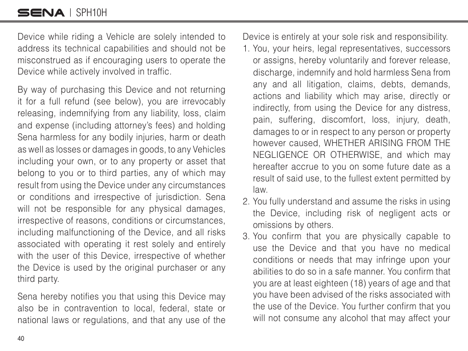 Sena Bluetooth SPH10H v4.2 User's Guide User Manual | Page 39 / 43