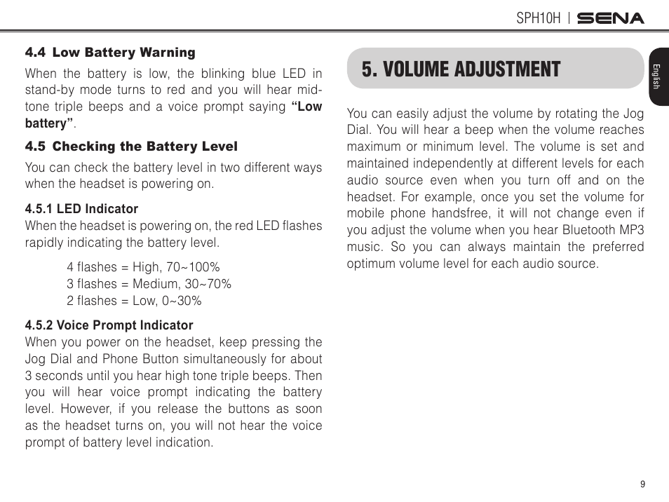 Volume adjustment | Sena Bluetooth SPH10H v4.2 User's Guide User Manual | Page 8 / 43