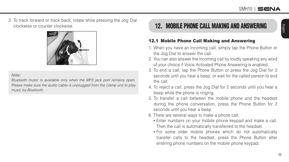 1 mobile phone call making and answering, Mobile phone call making and answering | Sena Bluetooth SMH10 v5.0 User's Guide User Manual | Page 24 / 55