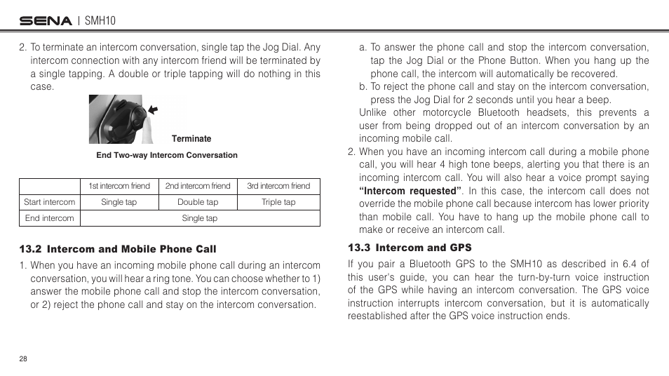 3 intercom and gps, 2 intercom and mobile phone call | Sena Bluetooth SMH10 v5.0 User's Guide User Manual | Page 27 / 55