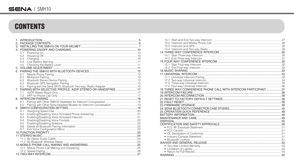 Sena Bluetooth SMH10 v5.0 User's Guide User Manual | Page 3 / 55