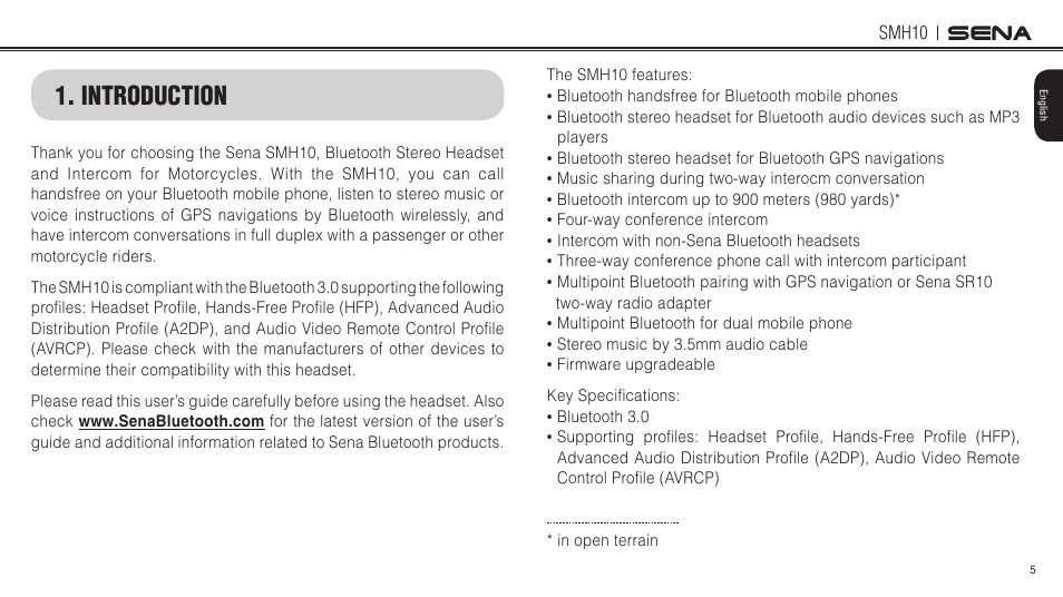 Introduction | Sena Bluetooth SMH10 v5.0 User's Guide User Manual | Page 4 / 55