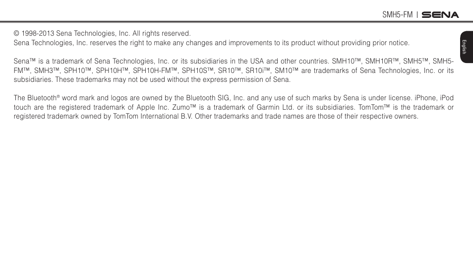 Sena Bluetooth SMH5-FM v1.3 User's Guide User Manual | Page 2 / 37