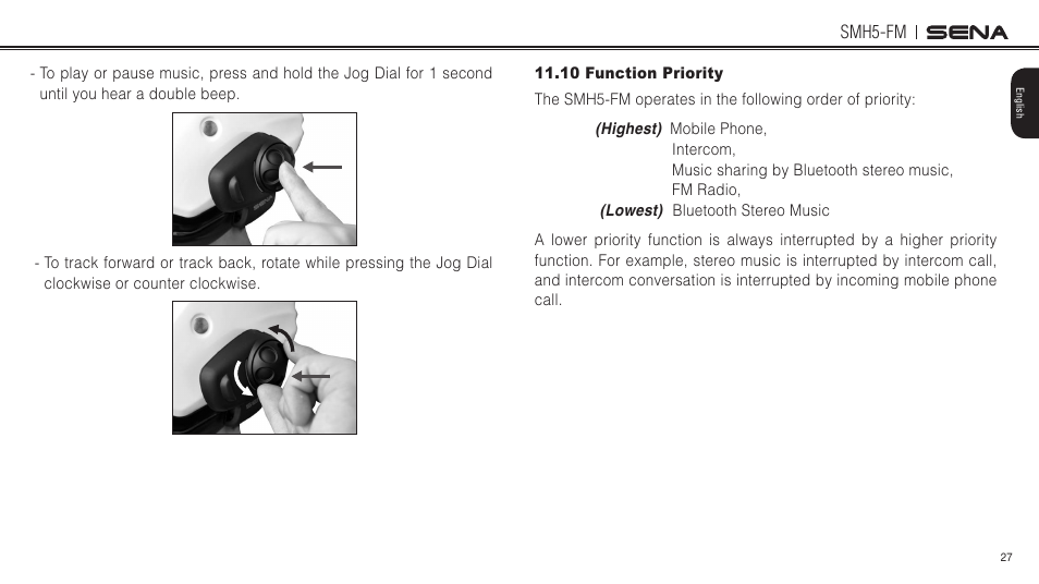 10 function priority | Sena Bluetooth SMH5-FM v1.3 User's Guide User Manual | Page 26 / 37