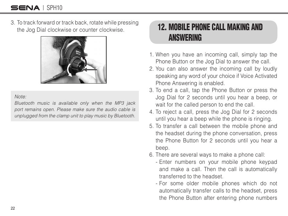 Mobile phone call making and answering | Sena Bluetooth SPH10 v4.2 User's Guide User Manual | Page 21 / 42