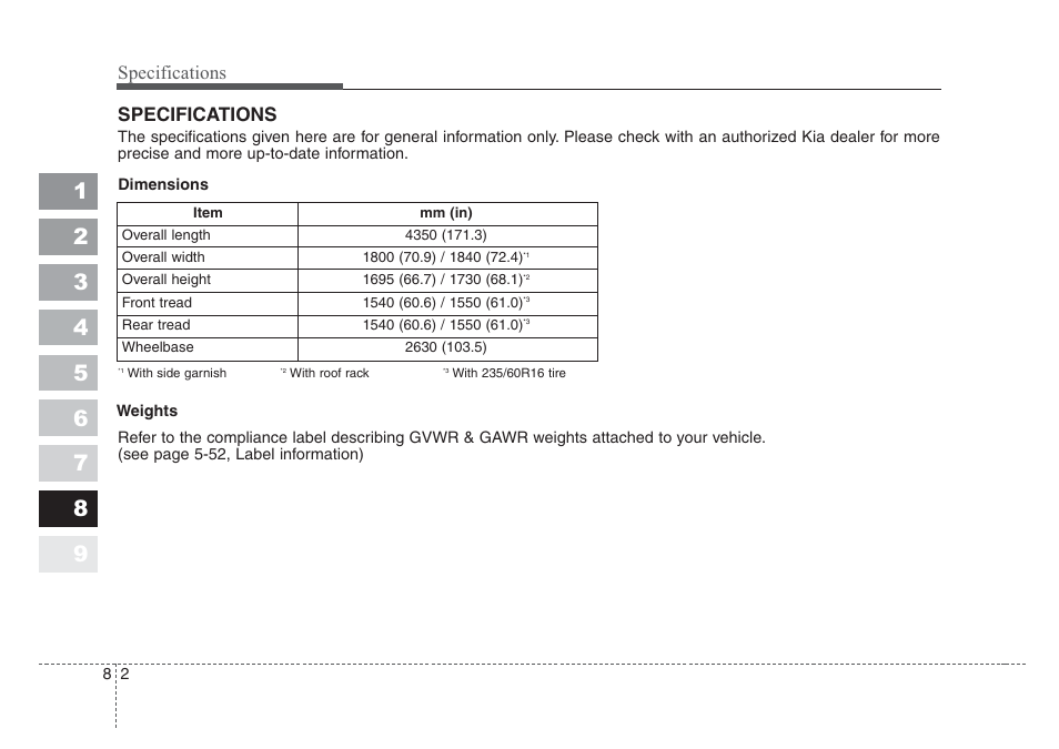 Specifications | KIA Sportage 2008 User Manual | Page 342 / 350