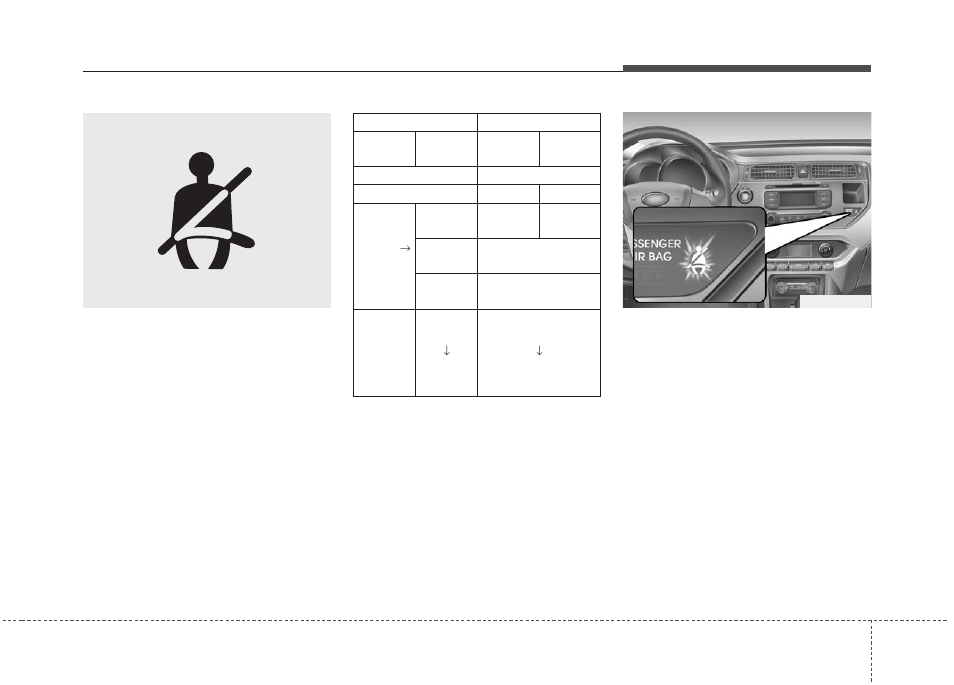 Safety features of your vehicle, Seat belt warning (for driver’s seat), Seat belt warning (for front passen- ger’s seat) | KIA Rio_Rio5_Rio 5-Door 2013 User Manual | Page 35 / 385