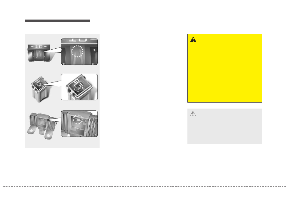 Maintenance, Fuses, Warning | Caution, Fuse replace- ment | KIA Rio_Rio5_Rio 5-Door 2013 User Manual | Page 359 / 385