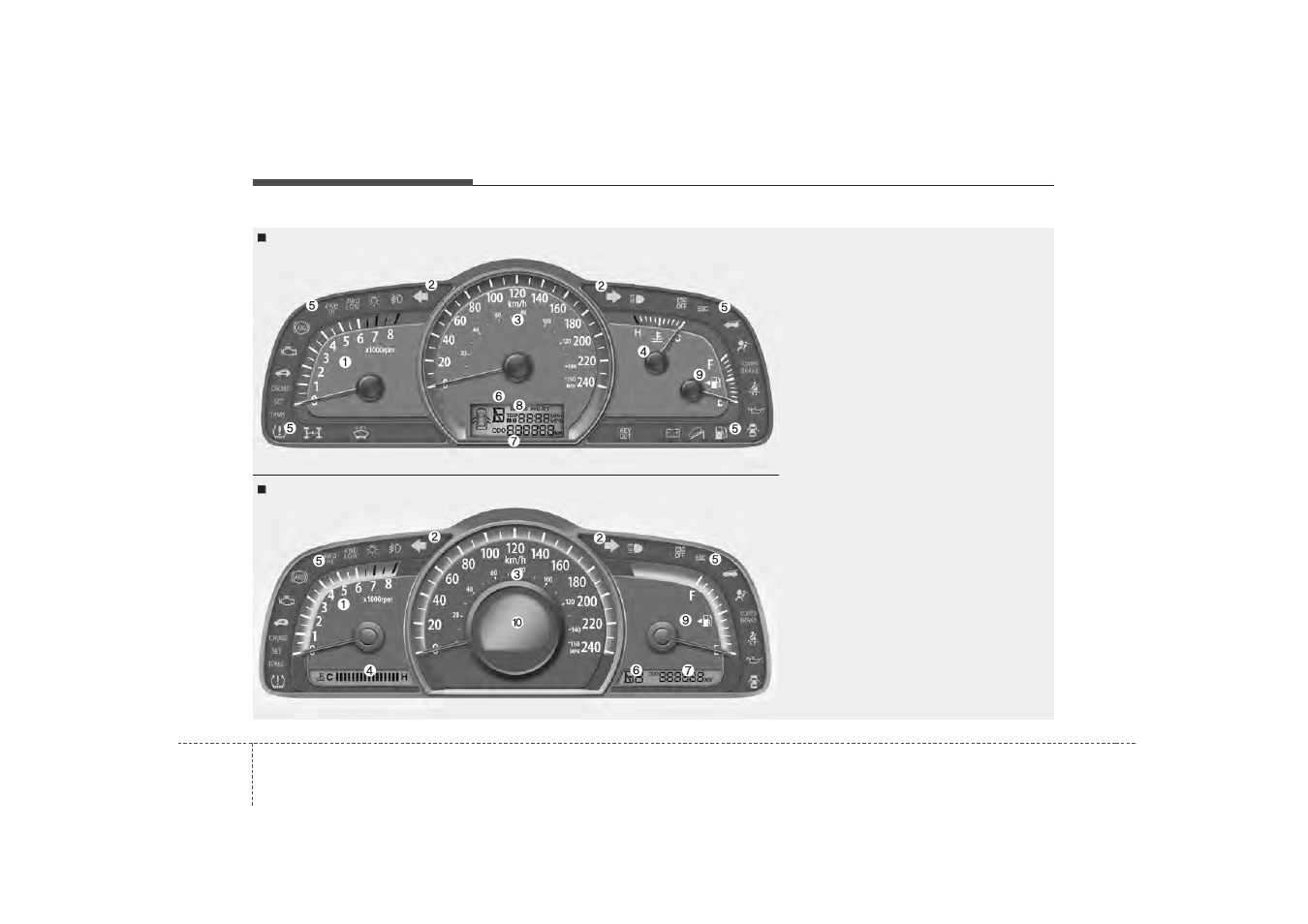 Features of your vehicle, Instrument cluster | KIA Borrego 2008 User Manual | Page 125 / 425