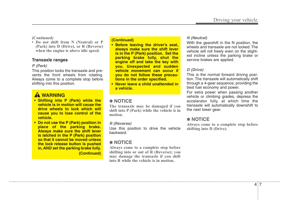 Driving your vehicle | KIA Rio_Rio5 2008 User Manual | Page 113 / 219