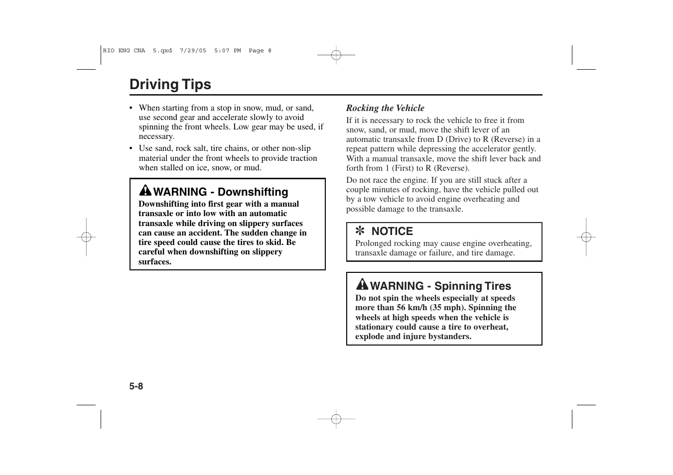 Driving tips | KIA Rio_Rio5 2005 User Manual | Page 142 / 238