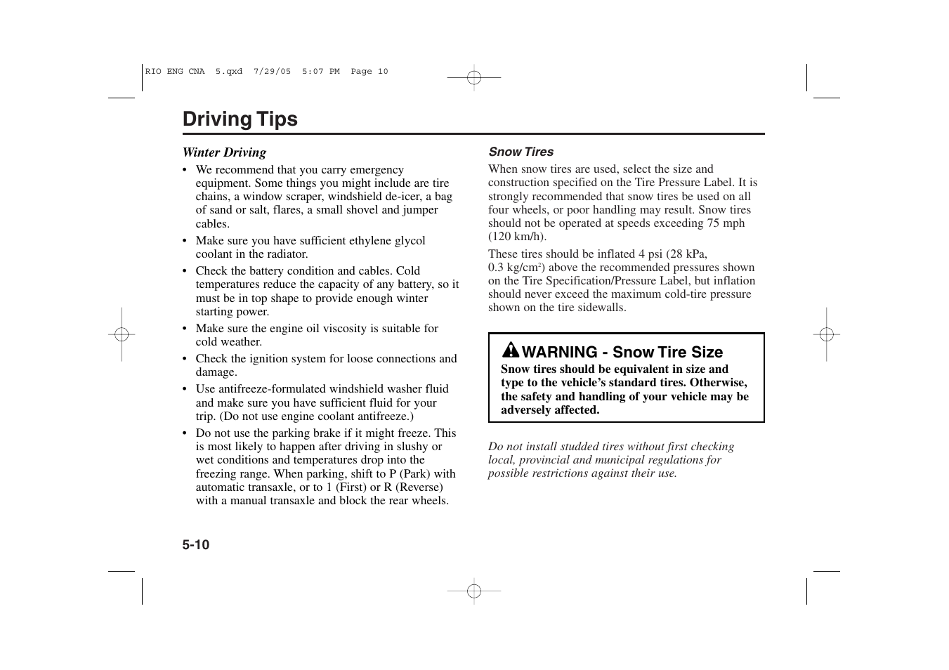 Driving tips | KIA Rio_Rio5 2005 User Manual | Page 144 / 238