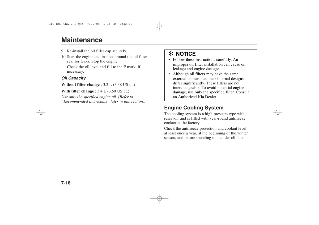 Maintenance | KIA Rio_Rio5 2005 User Manual | Page 188 / 238