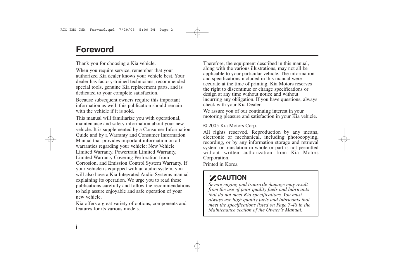 Foreword | KIA Rio_Rio5 2005 User Manual | Page 2 / 238