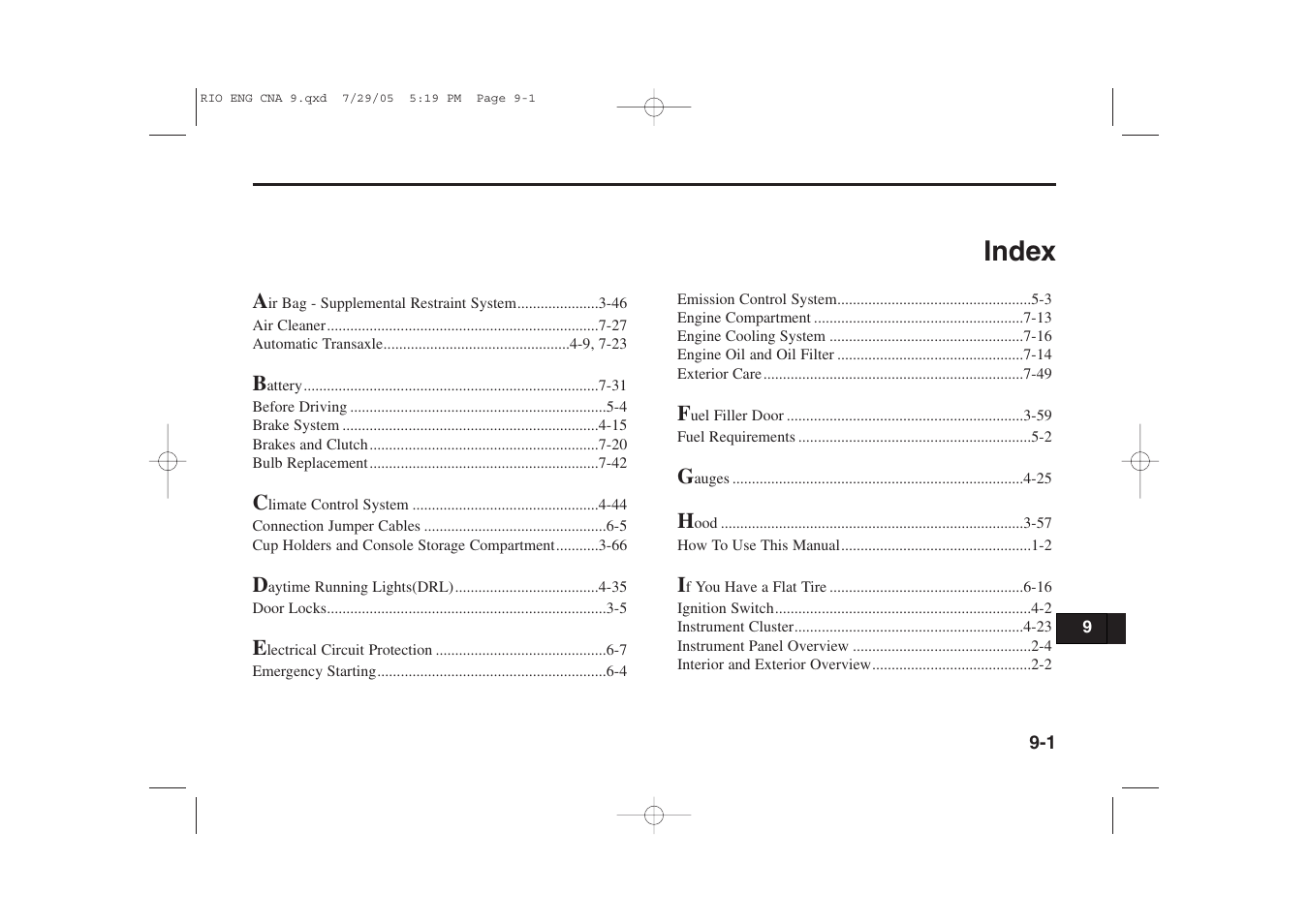 Index | KIA Rio_Rio5 2005 User Manual | Page 231 / 238