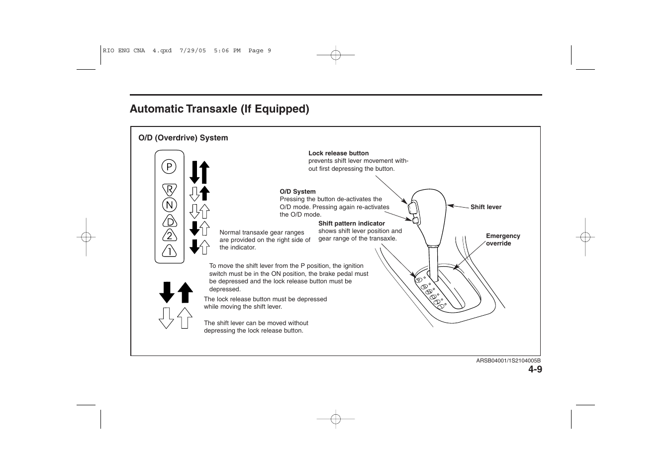 Automatic transaxle (if equipped) | KIA Rio_Rio5 2005 User Manual | Page 90 / 238