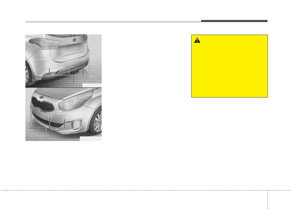 Features of your vehicle, Parking assist system (if equipped) warning | KIA Rondo 2014 User Manual | Page 178 / 517