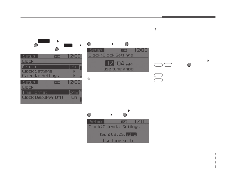 Features of your vehicle clock settings | KIA Rondo 2014 User Manual | Page 270 / 517