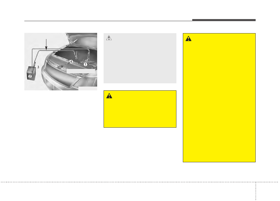 What to do in an emergency emergency starting, Caution, Warning | KIA Rondo 2014 User Manual | Page 389 / 517