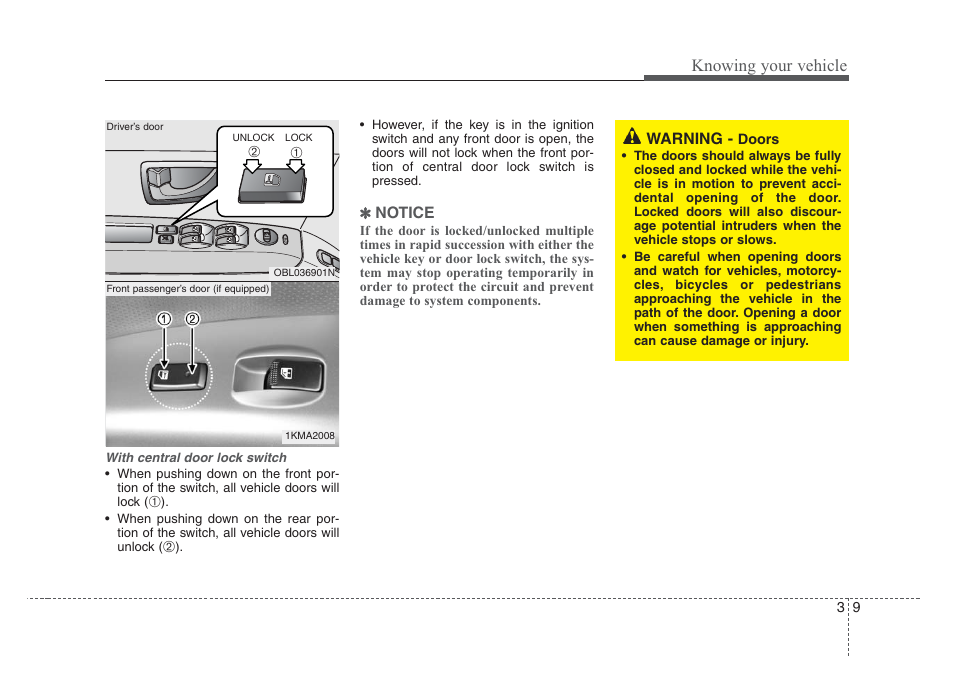 Knowing your vehicle | KIA Sorento 2008 User Manual | Page 18 / 326